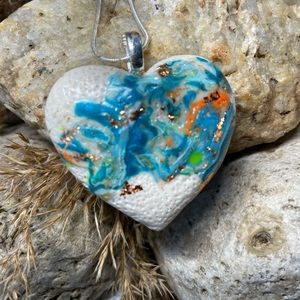 Heart shape Mokume Gane pendant LL2C 110. Polymer clay and findings